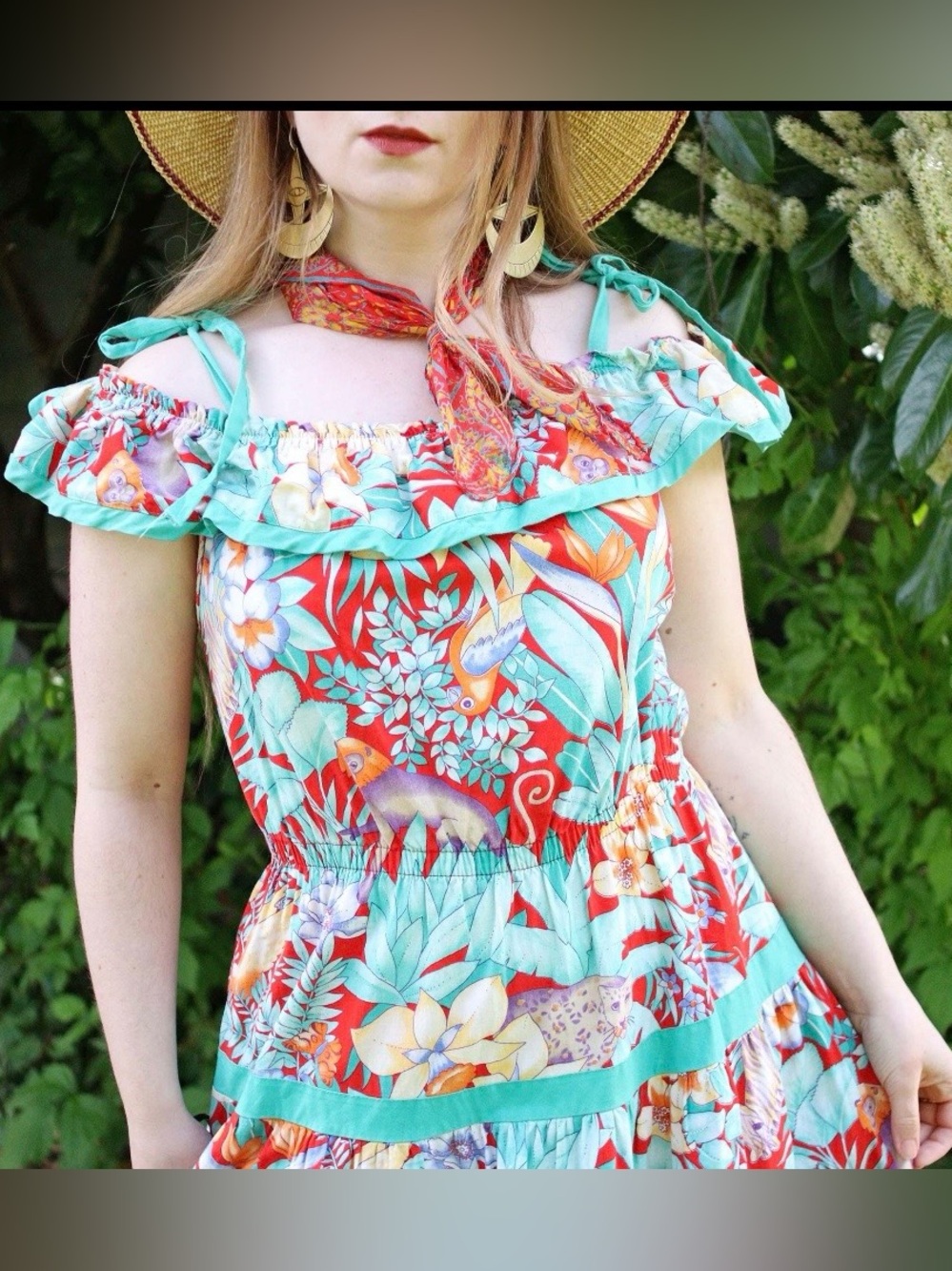Gilligan O’Malley Vintage 1970s Cotton Hawaiian Style Maxi Dress EUC - Picture 3 of 12